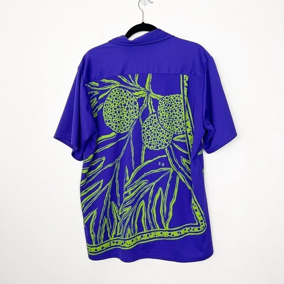 East Honolulu Clothing Company Mens Large Purple Ulu Printed Aloha Shirt - Picture 2 of 7